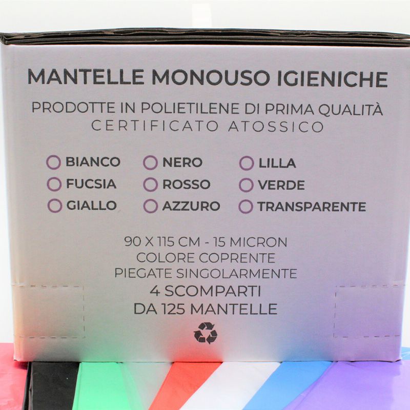 Mantelle Monouso in PLT bassa densità di prima qualità, piegate singolarmente, per parrucchieri, disponibile nel formato 450 mantelle + 50 mantelle omaggio